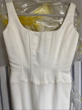 White Sleeveless Square-Neck Wedding Dress with lace up back by Michaelangelo